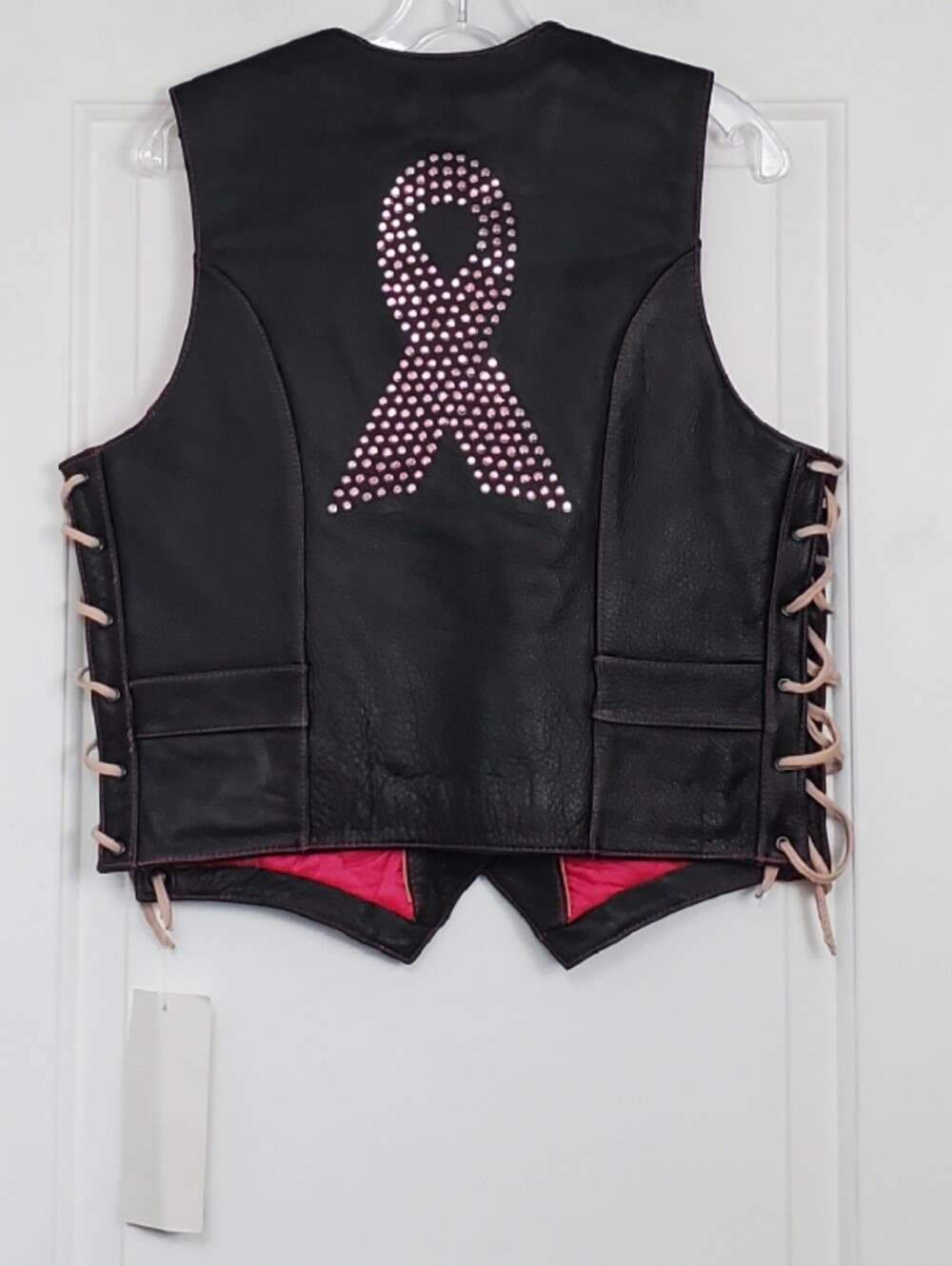 Hard Rock Cafe Womens Limited Edition Pinktober Biker Leather Vest Size L - NWT